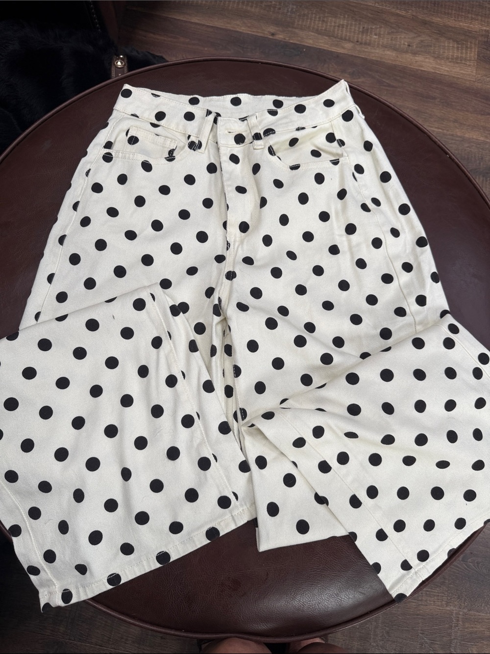SHEIN Black Polka Dot Wide-Leg Boot Cut Pants on White